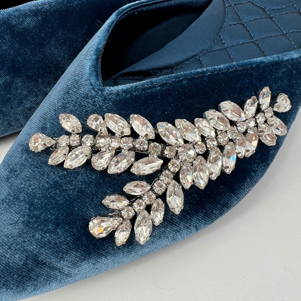 Birdies The Swan Jeweled Blue Velvet Slides Comfort Quilted Rhinestone Size 6.5 - Picture 6 of 9